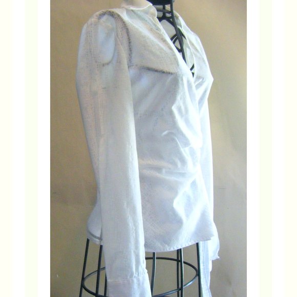 White Wrap Side Tie Sheer Patterned Blouse Size XS - Picture 4 of 8